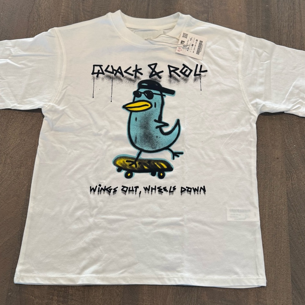 NWT kids Zara White skateboard Graphic T-Shirt size 9-10